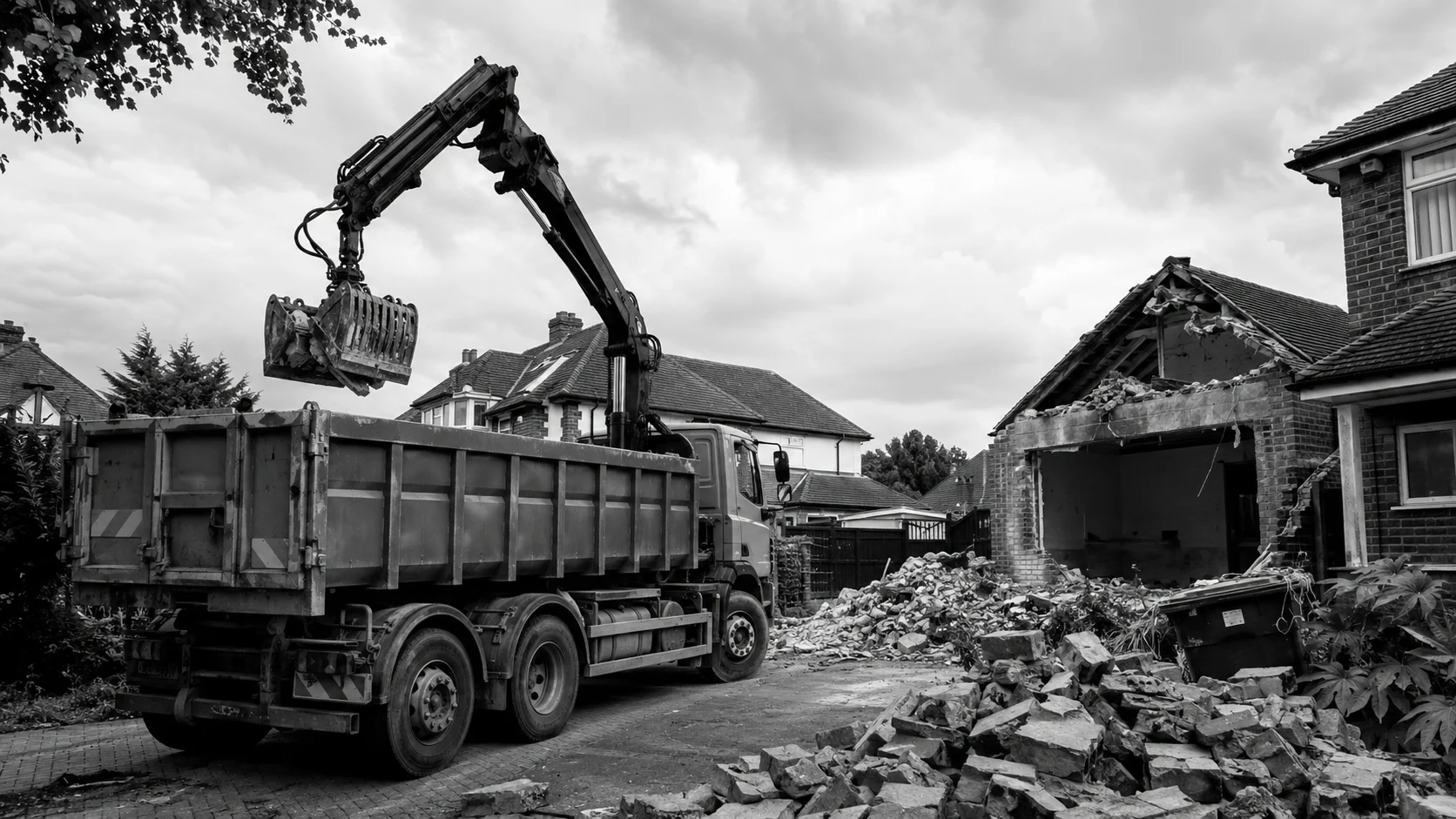 Demolition waste being loaded and removed from site